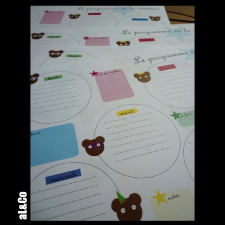 calendrier semainier avec des ours - pack de 10 feuilles A4 
