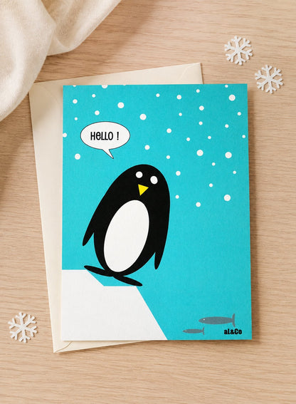 carte postale Hello le pingouin